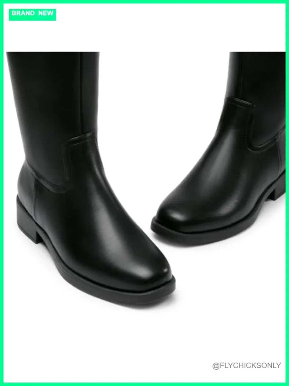 Knee High Boots Flat Chunky Heel Square Toe Side Zipper PU Leather Faux Suede